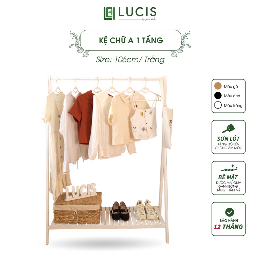 Kệ treo quần áo chữ A 1 tầng màu gỗ LUCIS size 106cm đa năng phong cách Hàn Quốc