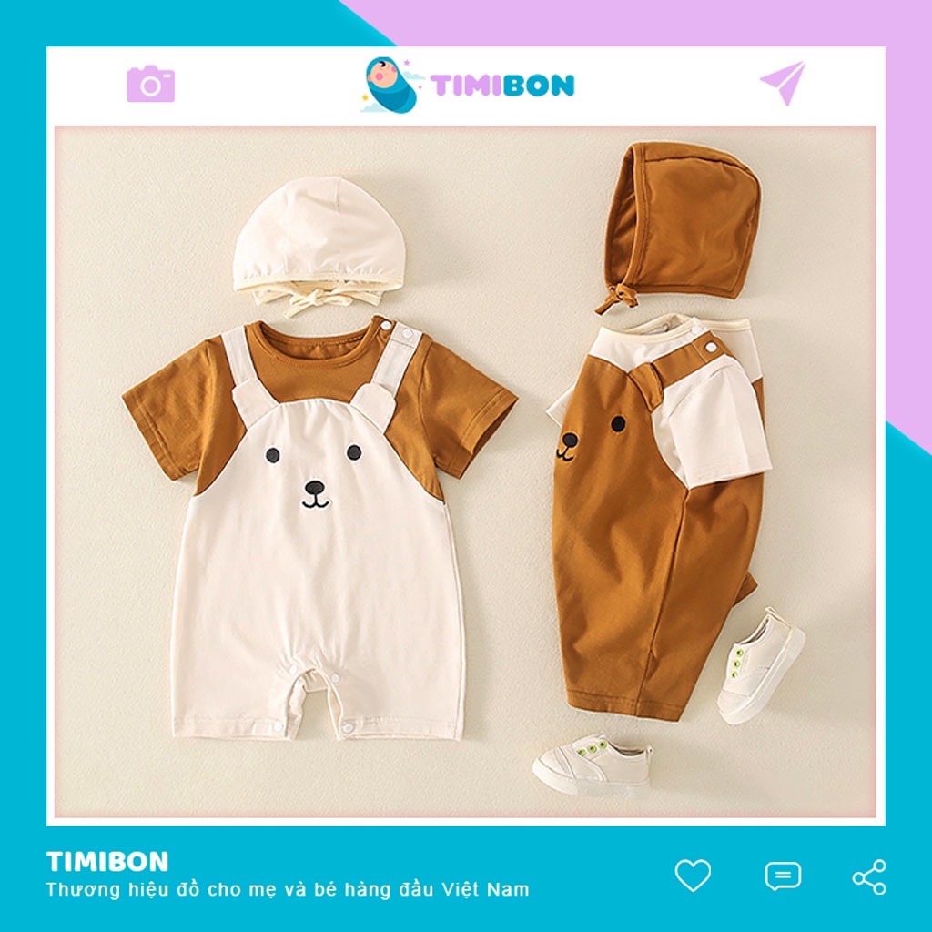 Quần Áo Trẻ Em Sơ Sinh Bộ Đồ Liền Thân Hình Thú Gấu Nâu Chất Cotton Body Đùi Kèm Mũ Cho Bé Trai Bé Gái [BDC23]