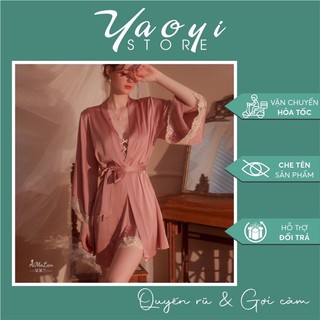 Sét váy choàng lụa 2 dây phối ren xinh xắn sexy quyến rũ cao cấp