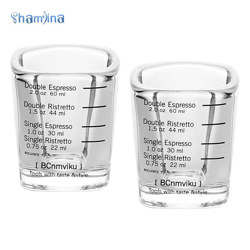 Shamjina Set 2 cốc đo lường bằng thủy tinh dày dặn hình vuông chuyên dụng cho nhân viên pha chế cà phê 60ml