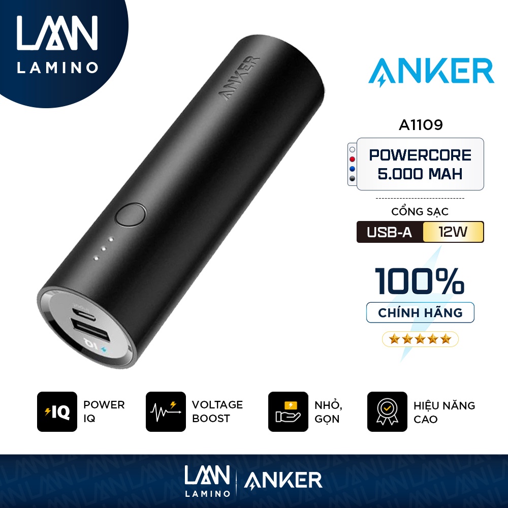 Pin sạc dự phòng ANKER PowerCore 5000mAh - A1109 Hãng phân phối chính thức