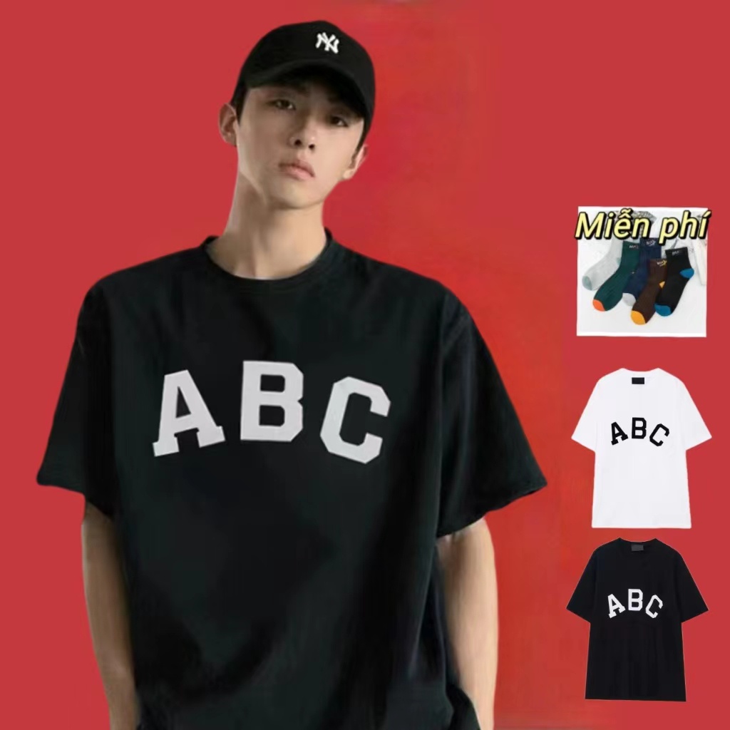 【freeship】Áo Thun Nam Ngắn Tay oversize ABC Cổ Tròn in hình—Áo Phông Nam tay lỡ form rộng cao cấp unisex đen trắng giá ré Thời Trang kiểu hàn quốc Cho Nam Và Nữ