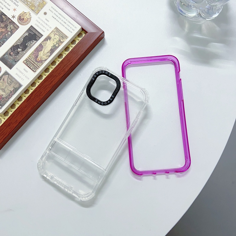 Ốp Điện Thoại Trong Suốt Kèm Giá Đỡ 2 Trong 1 Đơn Giản Cho iPhone 14 13 12 11 Pro Max XS XR X 8 7 Plus