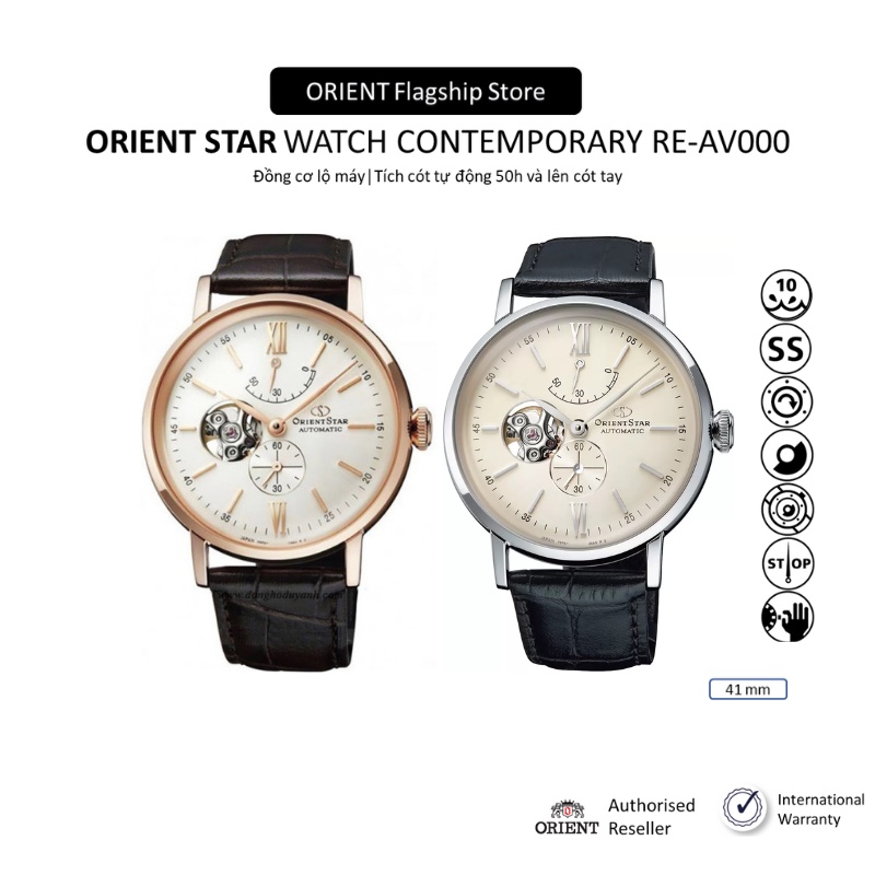 Đồng hồ cơ nam Orient Star Watch Classic Skeleton RE-AV000 thiết kế lộ máy tích cót 50 tiếng dây da đeo tay chính hãng