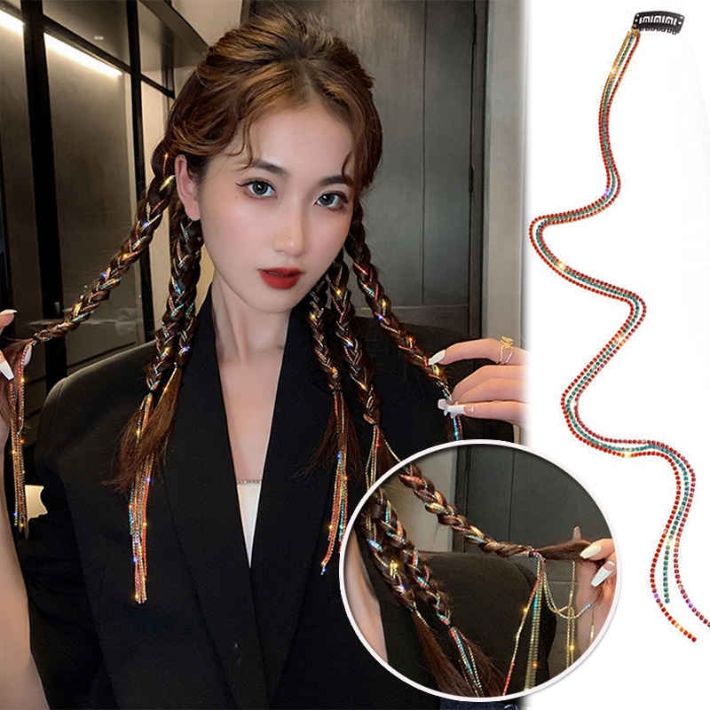Kẹp Tóc Đính Đá / Tua Rua Bện Dây Lấp Lánh Thời Trang Cho Nữ