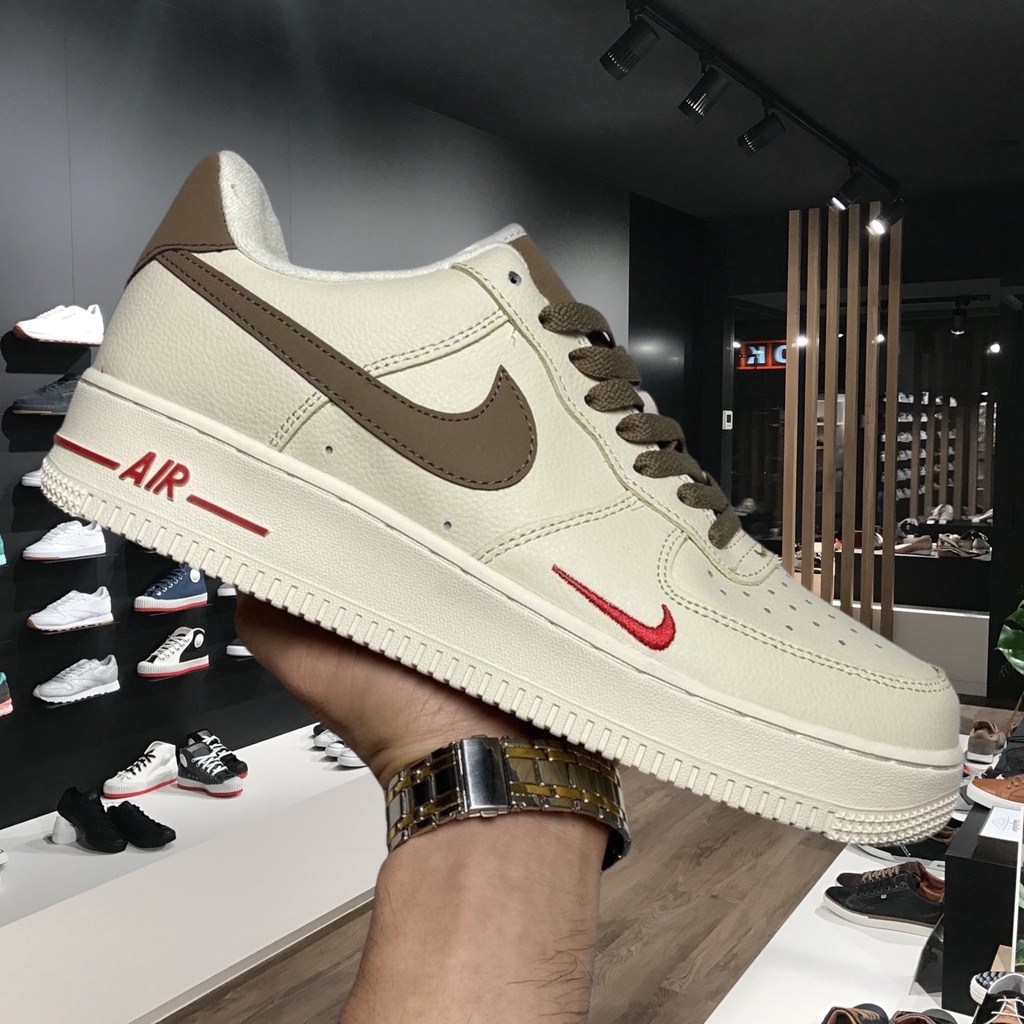 Giày _Nike Air force 1 trắng vệt nâu, giày af1 móc nâu chuẩn hàng trung Full Phụ Kiện - Pagi_store