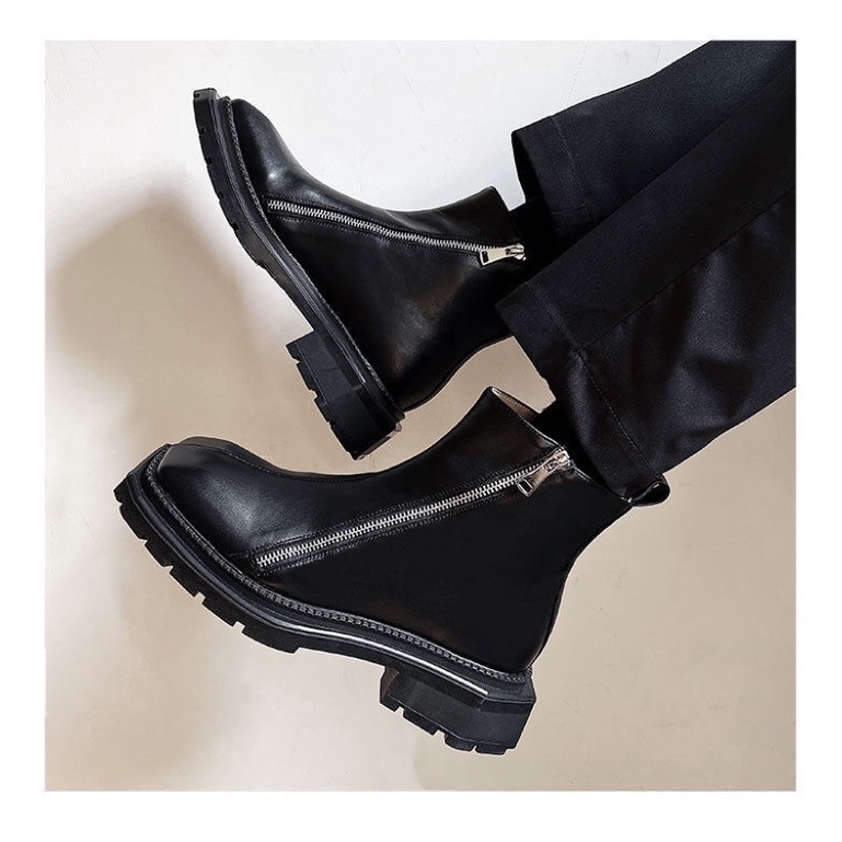 Giày boots da nam nữ mũi vuông cổ lửng phối khoá 2 bên hông FOOTMADE