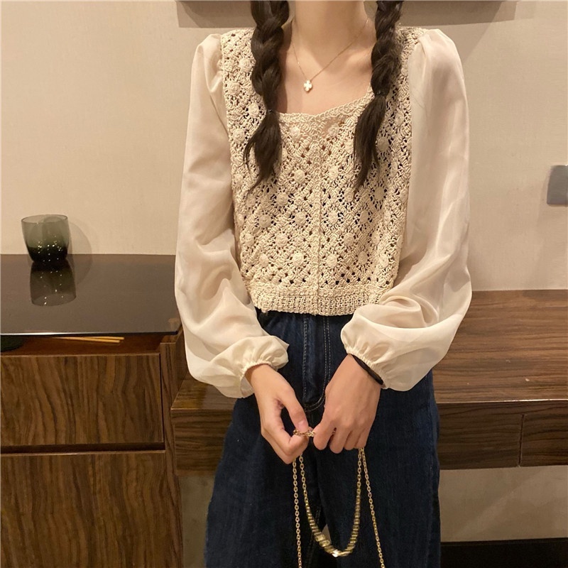 Áo Voan Tay Phồng Phối Ren Thời Trang Xinh Xắn