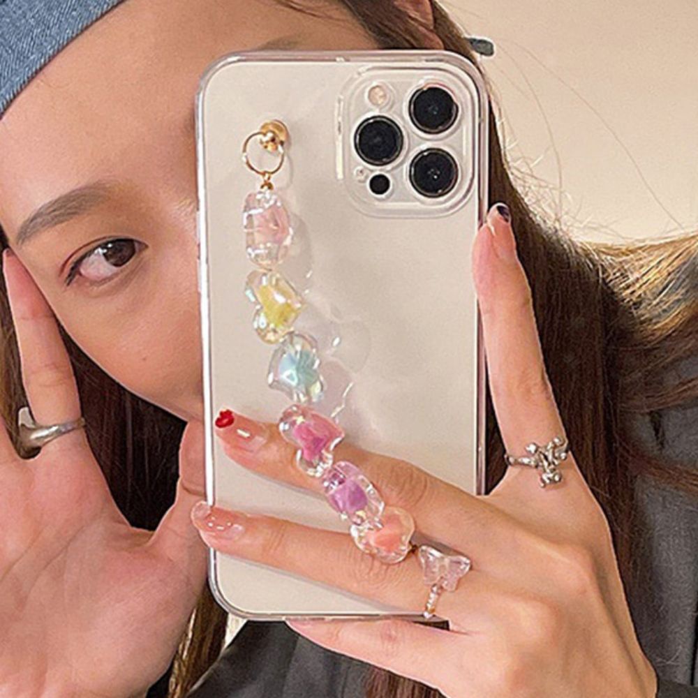 Ốp Điện Thoại TPU Mềm Trong Suốt Màu Kẹo Có Dây Đeo Tay Cho IPhone 14 13 12 11 Pro Max X Xs XR 8 7 Plus