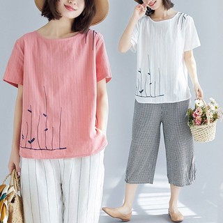 [ORDER] Áo tshirt nữ bigsize vải thô đũi thêu hình dịu dàng (fit 70kg) - Có ảnh thật