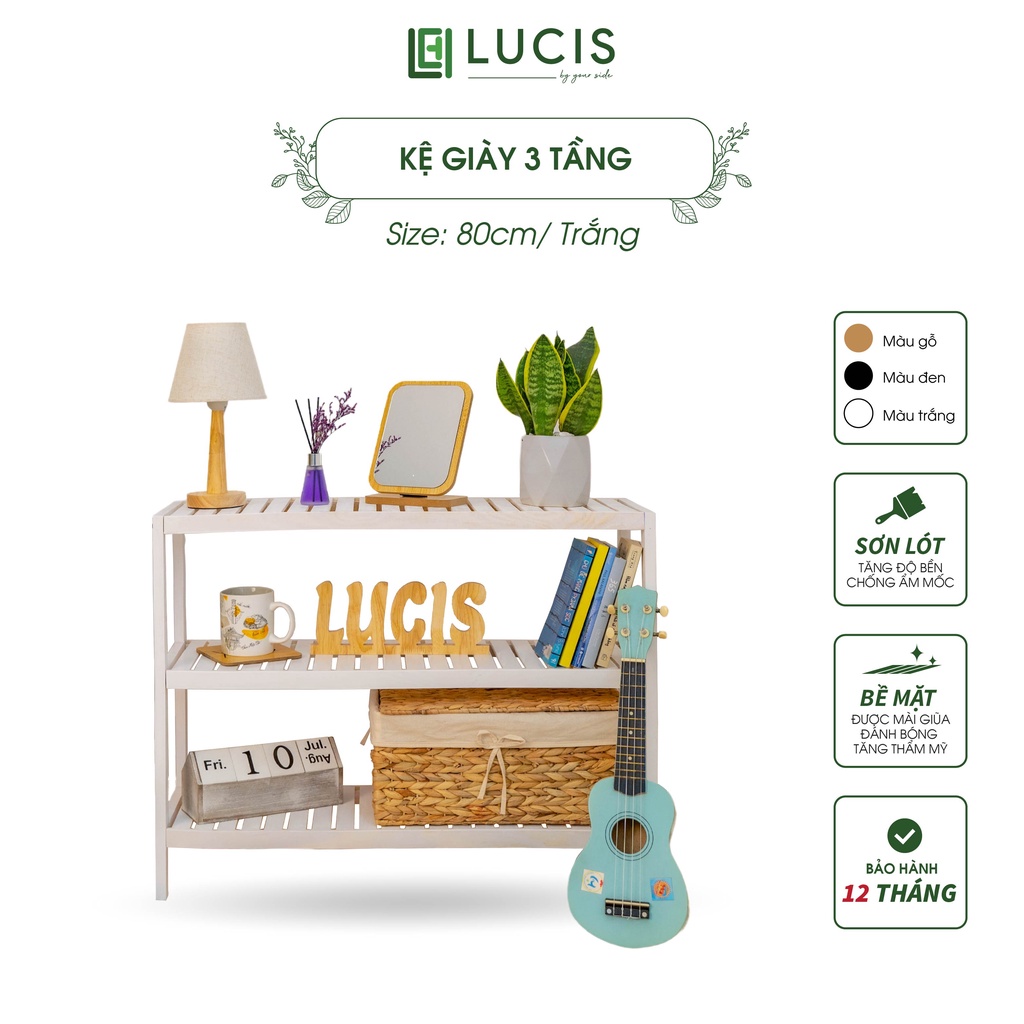 Kệ gỗ chữ nhật 3 tầng LUCIS size 80cm đa năng phong cách Hàn Quốc