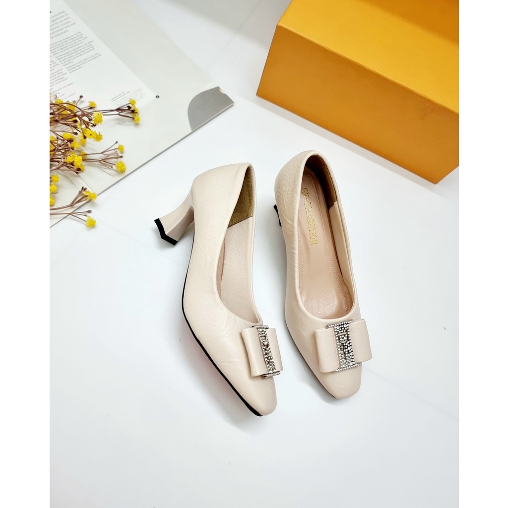 Giày cao gót 5p giày cao gót nữ giày gót trụ nơ đá