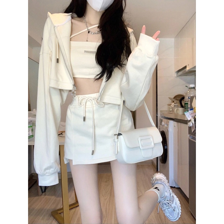 Set Áo Hoodie Và Chân Váy Ngắn Hai Dây Phong Cách Hàn Quốc Thời Trang Xuân Hè 2023 Mới