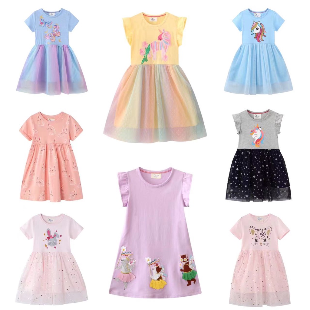 Đầm Cotton Dệt Kim Tay Lửng In Họa Tiết Ngựa Pony Dễ Thương Cho Bé Gái