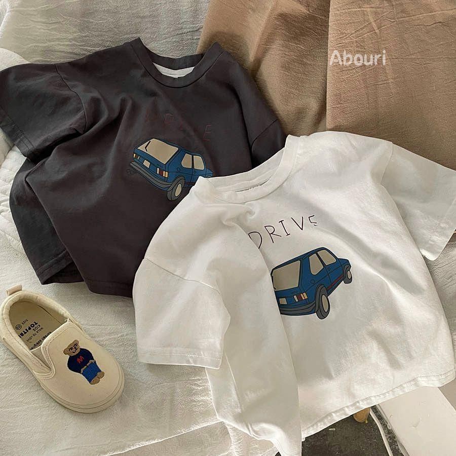 Áo Thun Cotton Nguyên Chất Tay Cộc In Họa Tiết Hoạt Hình Hàn Quốc Dễ Phối Đồ Cho Bé