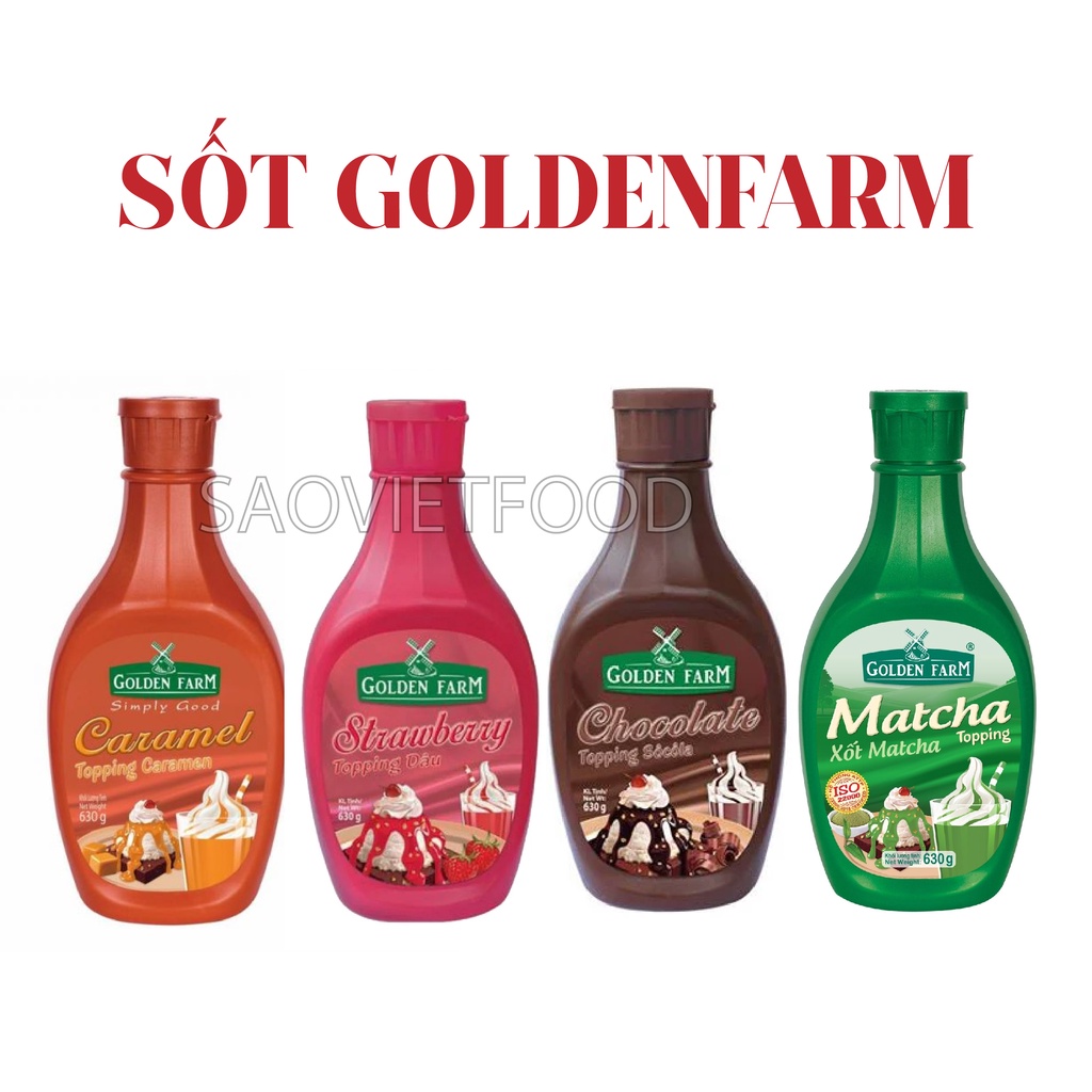 Sốt Golden Farm các vị Chocolate, Caramel, Dâu, Matcha chai 630gr