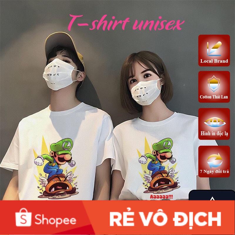 Áo thun unisex tay ngắn basic vải Cotton Thái Lan in hình Mario lấy thịt đè người , có ảnh thật