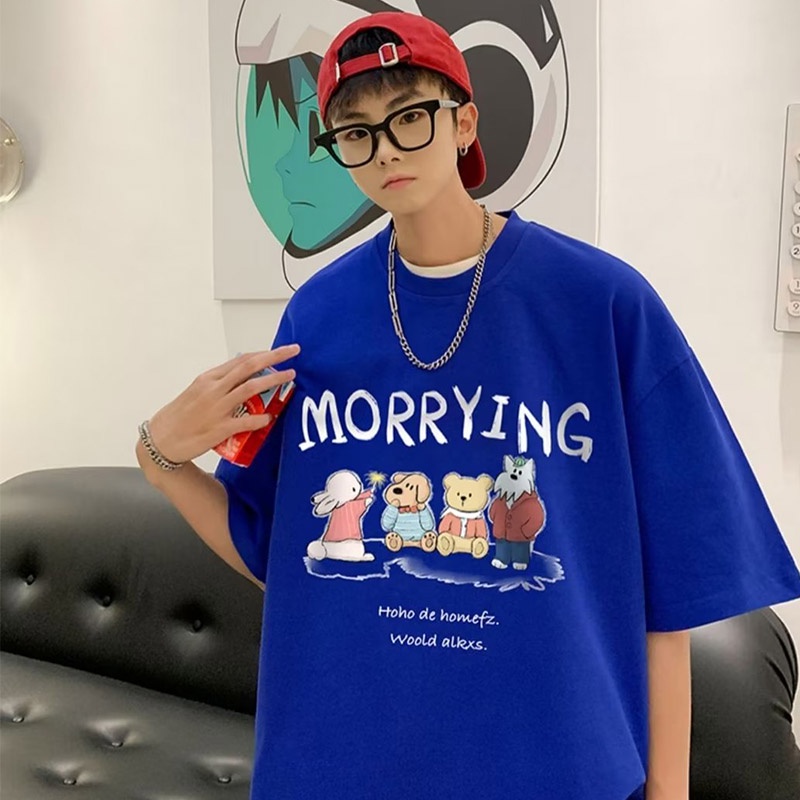 Aokang Áo Thun Tay Ngắn Dáng Rộng Họa Tiết Hoạt Hình anime Thời Trang Mùa Hè Trẻ Trung Cho Nam