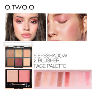O.TWO.O Bảng phấn mắt 6 màu kèm 2 màu má hồng lâu trôi