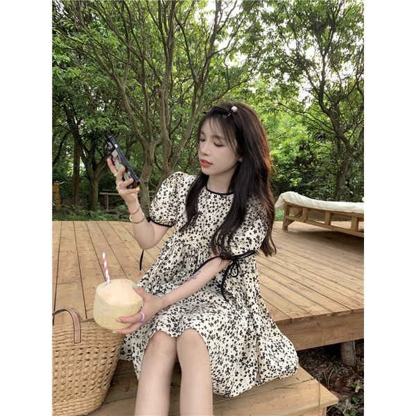 Đầm Búp Bê Dáng Suông Tay Phồng In Họa Tiết Hoa Kiểu Pháp Cho Nữ ❤️