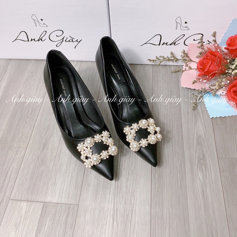 CG81 - Giày cao gót da lì mũi nhọn khoá vuông ngọc gót nhọn 7p cực chắc chắn