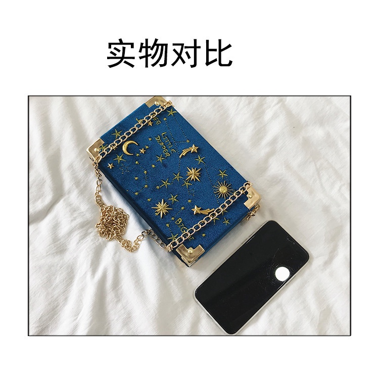 Túi Hộp Đeo Chéo Vai Bằng Nhung Họa Tiết Thêu Ngôi Sao Thời Trang Hàn Quốc Mới 2023