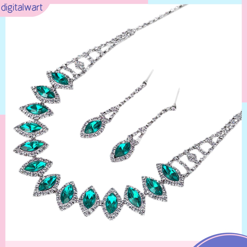 Bộ Vòng cổ + Bông Tai Đính Kim Cương Giả Hình Giọt Nước Cho Nữ