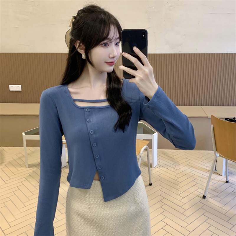 IELGY   Áo Kiểu Dáng Ôm Thiết Kế Không Đồng Đều Dễ Phối Đồ Thời Trang Cho Nữ