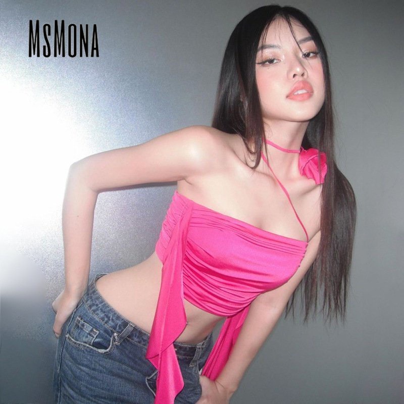 MsMona Áo Hai Dây Ôm Dáng Màu Trơn In Họa Tiết Hoa Thời Trang 2023 Cho Nữ