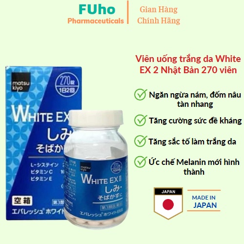 Viên uống trắng da White Ex Nhật Bản bổ xung Vitamin C, mờ thâm nám hộp 270 viên DuocphamFuho