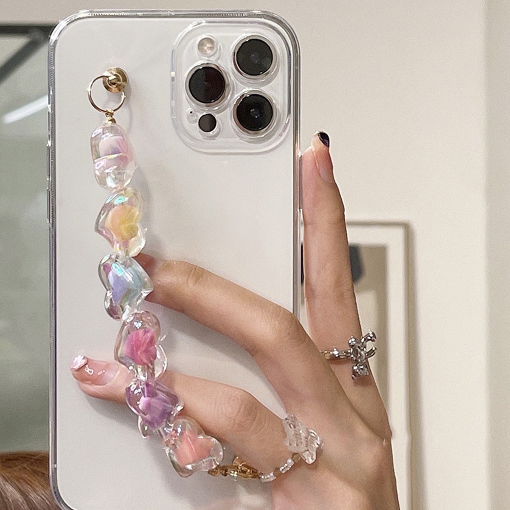 Ốp Điện Thoại TPU Mềm Trong Suốt Màu Kẹo Có Dây Đeo Tay Cho IPhone 14 13 12 11 Pro Max X Xs XR 8 7 Plus