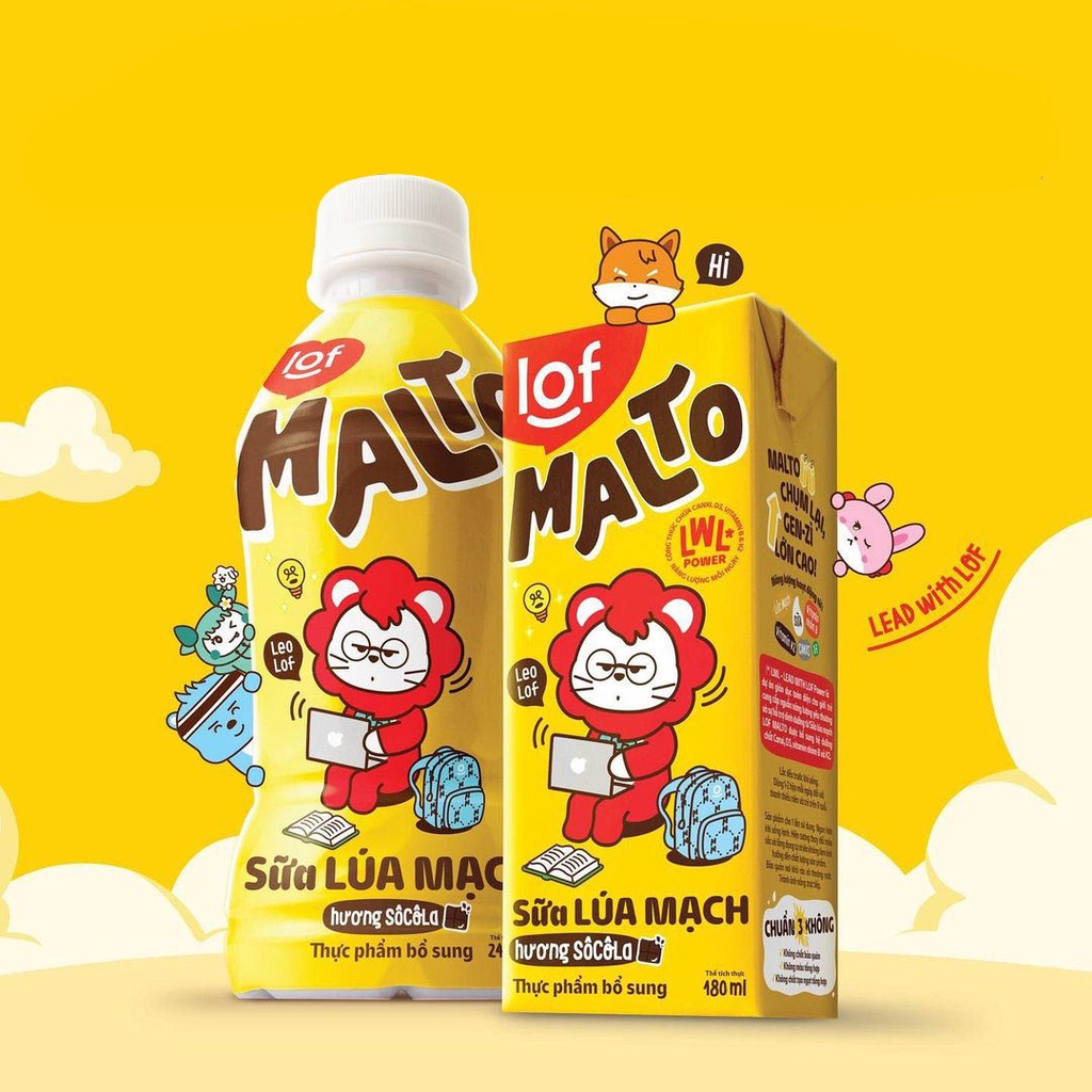 Thùng 48 hộp sữa lúa mạch hương socola bạc hà LOF Malto 180ml.