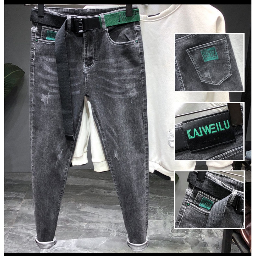 Quần Jean Dài Dáng Ôm Co Giãn Thoải Mái Cá Tính Kiểu Hàn Quốc Cho Nam