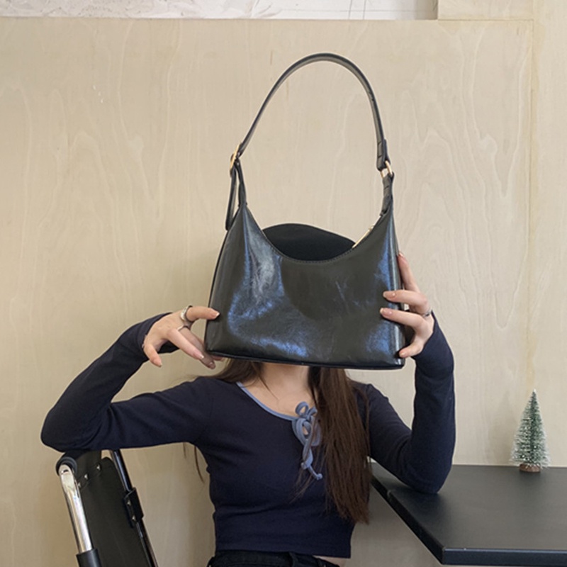 Ielgy Túi Đeo Vai Hình Quả Bơ / Mặt Trăng Màu Xanh Lá Kiểu Hàn Quốc Cho Nữ