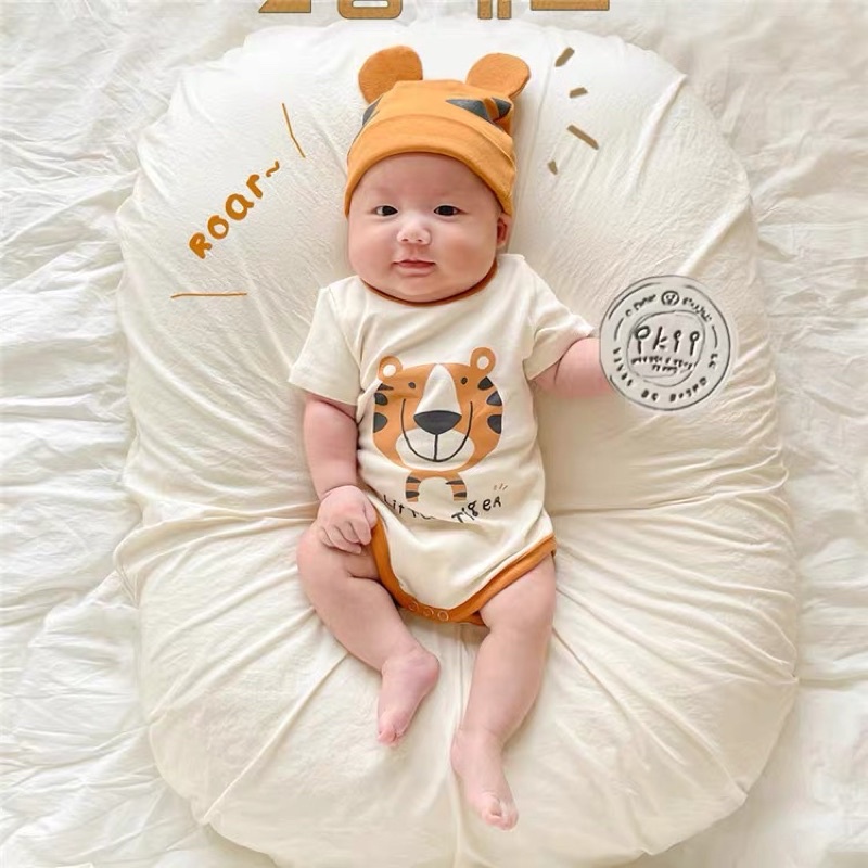 Body hổ cam kèm mũ cho bé trai và bé gái 3-8kg bodysuit cho bé quần áo cho bé sơ sinh