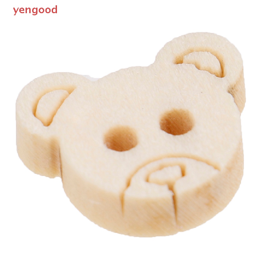 Set 20 Nút Gỗ 2 Lỗ Hình Gấu Bông 13x11mm