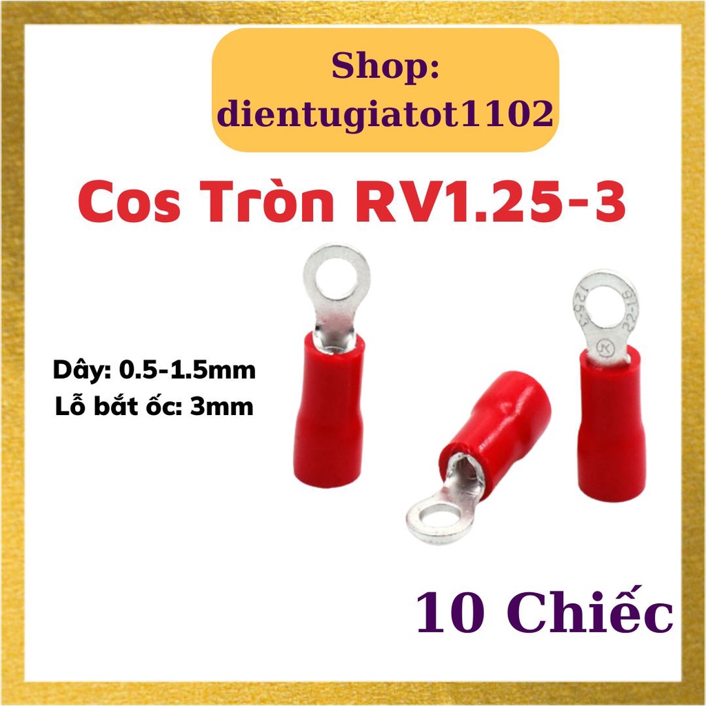 10 Đầu cos tròn rv1.25-4, RV1.25-4, đầu cos dây điện, đầu cos xe máy