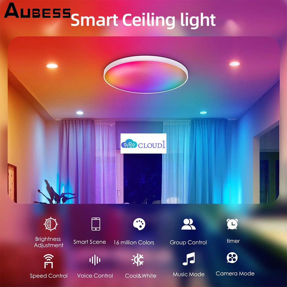 Thông Minh Tuya Âm Trần Phòng Khách Wifi Bluetooth Điều Khiển Từ Xa 2.4G Rgbcw Mờ Màu Sắc Giọng Nói Đèn Led Ốp Trần cloud1