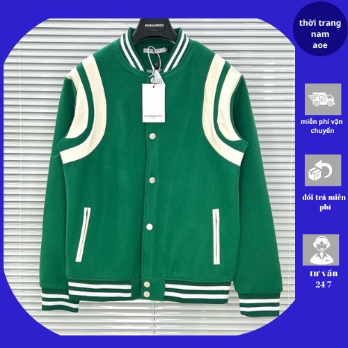 Áo Khoác Bomber Teddy Nam Phối Viền Da Chất Liệu Dạ Thời Trang Nam Áo 2 lớp