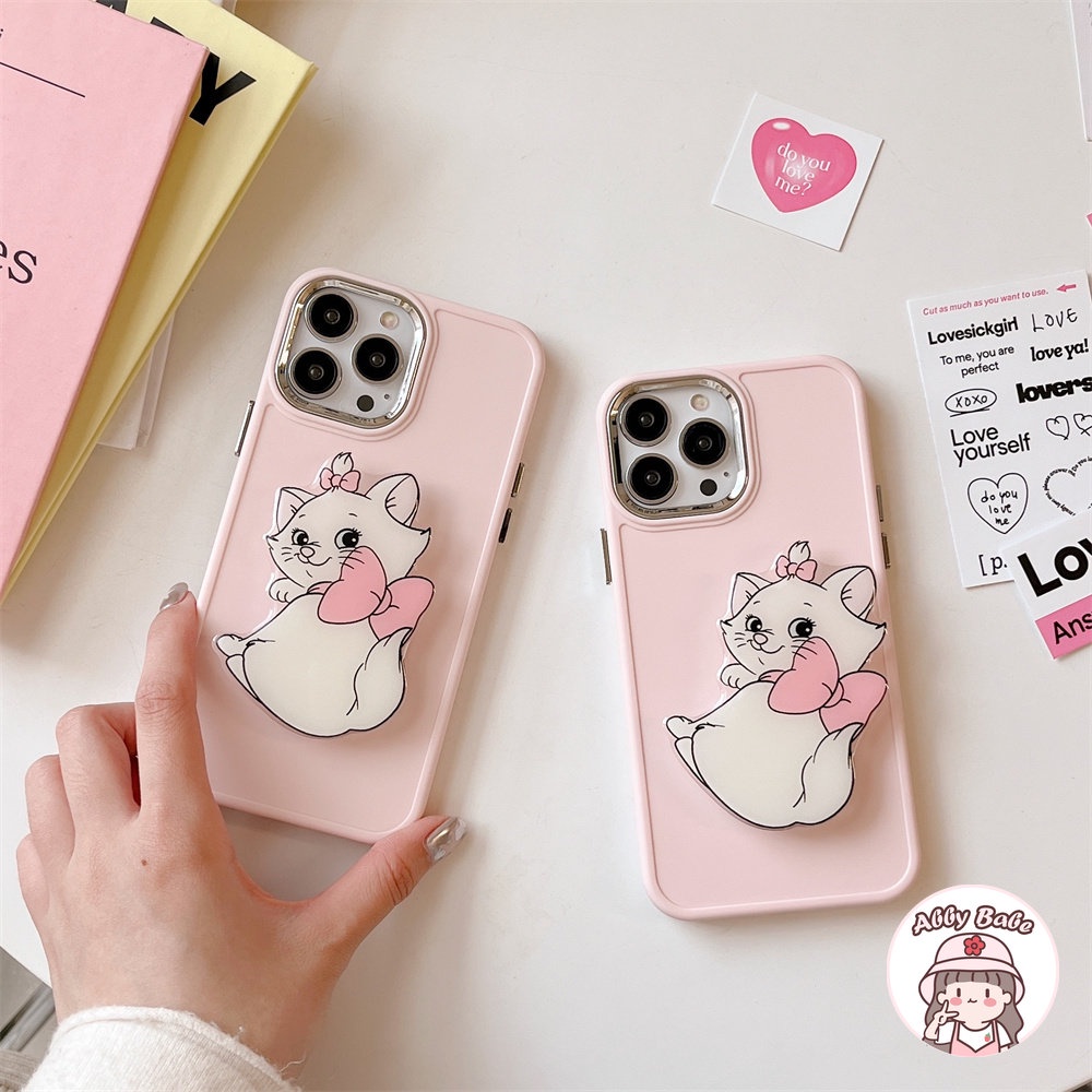 Ốp Điện Thoại TPU Mềm Chống Mồ Hôi Họa Tiết Mèo Hoạt Hình Có Giá Đỡ Kim Loại Cho IPhone 14 Pro Max 13 12 11 Pro Max