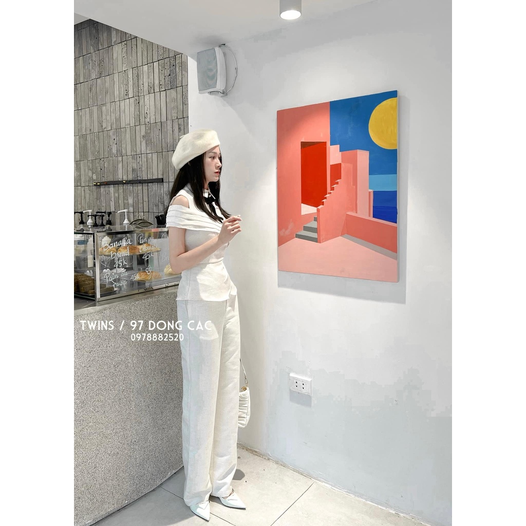 Set đồ nữ áo kiểu trễ vai + quần dài tafta gấm cao cấp (Lucia Set)