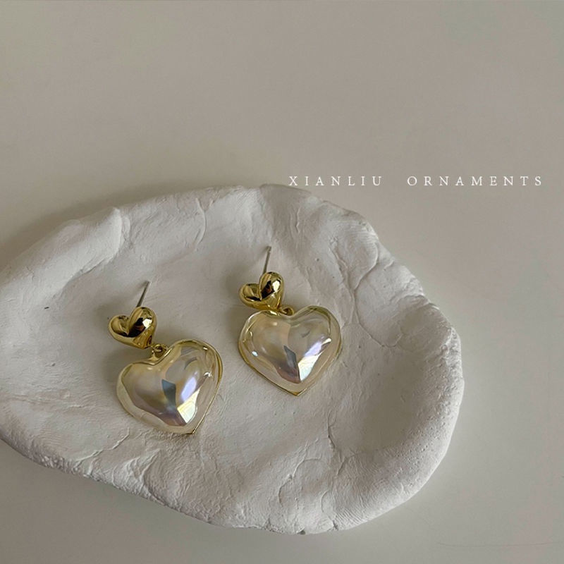 Bông Tai Hình Trái Tim Đính Ngọc Trai Thanh Lịch Dành Cho Nữ