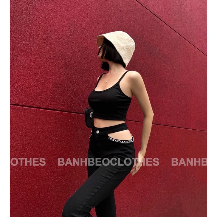 Áo hai dây crop thun gân co giãn siêu tốt ♥️