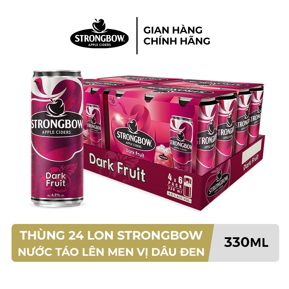 HỎA TỐC HCM - Thùng 24 lon nước táo lên men Strongbow Vị Dâu đen 330ml/lon