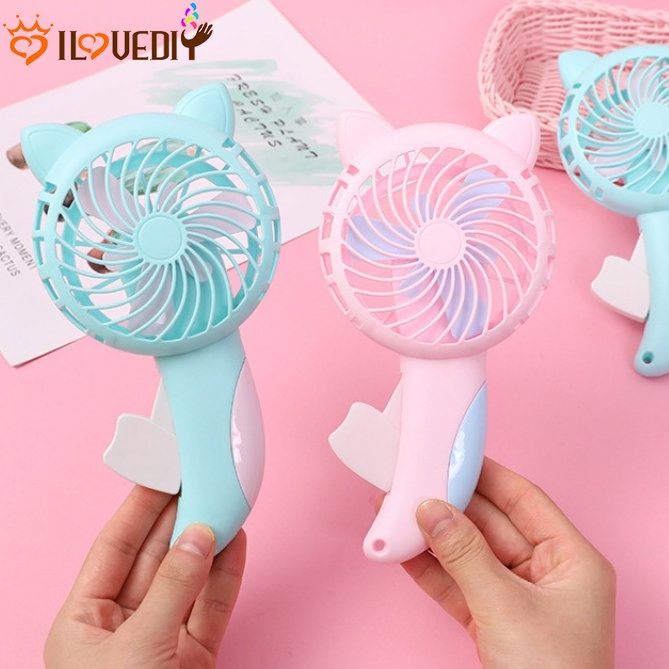 Quạt Điện Mini Cầm Tay Hình Mèo Màu Sắc Ngẫu Nhiên Tiết Kiệm Không Gian