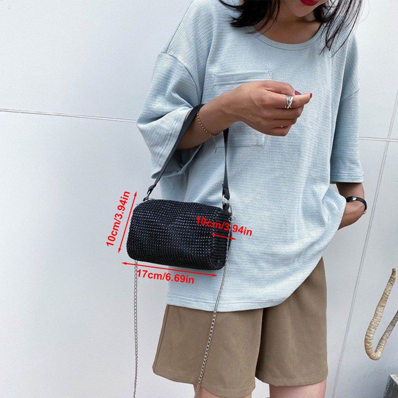 Hmg Túi Xách Tote Đeo Vai Phối Dây Xích Dày Đính Đá Lấp Lánh Thiết Kế Thời Trang Dành Cho Nữ