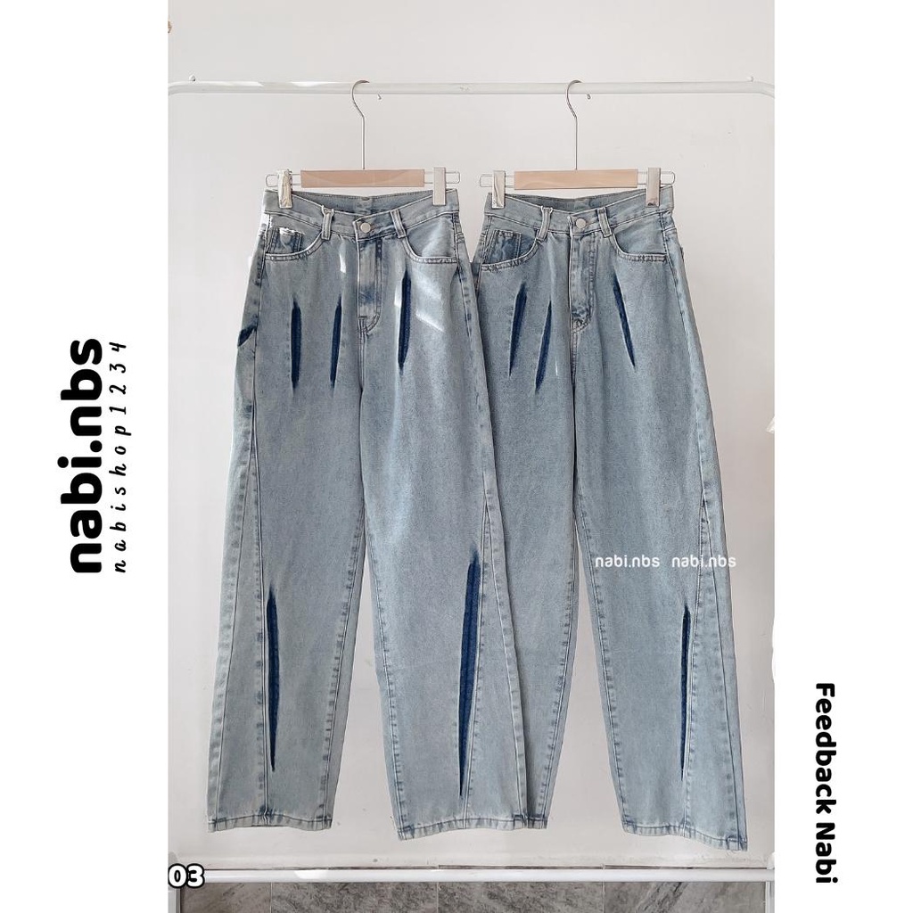 Mã 5303 Quần ống rộng nữ chất jean Nabishop1234 kiểu lưng cao form ống suông