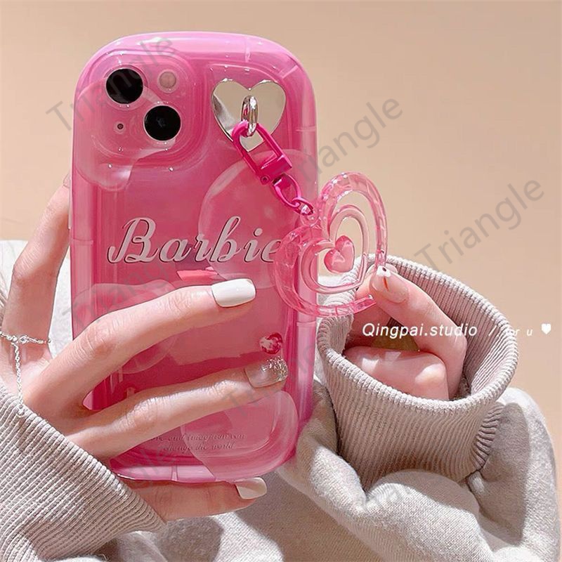 Phù Hợp Ốp Điện Thoại Cao Su Mềm Chống Sốc Mặt Dây Hình Trái Tim Màu Hồng Cho iPhone14pro max 13 12 11
