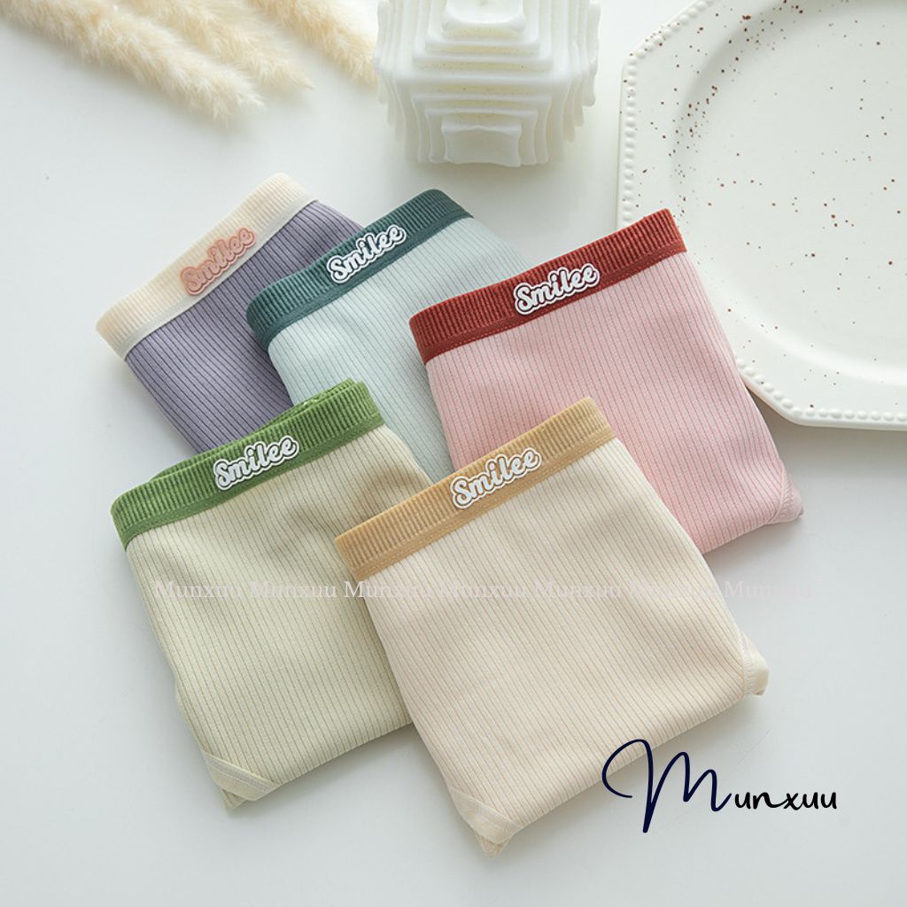 Quần lót nữ MUNXUU vải cotton gân co dãn kháng khuẩn cao cấp phối viền chữ màu sắc ngọt ngào - QC115