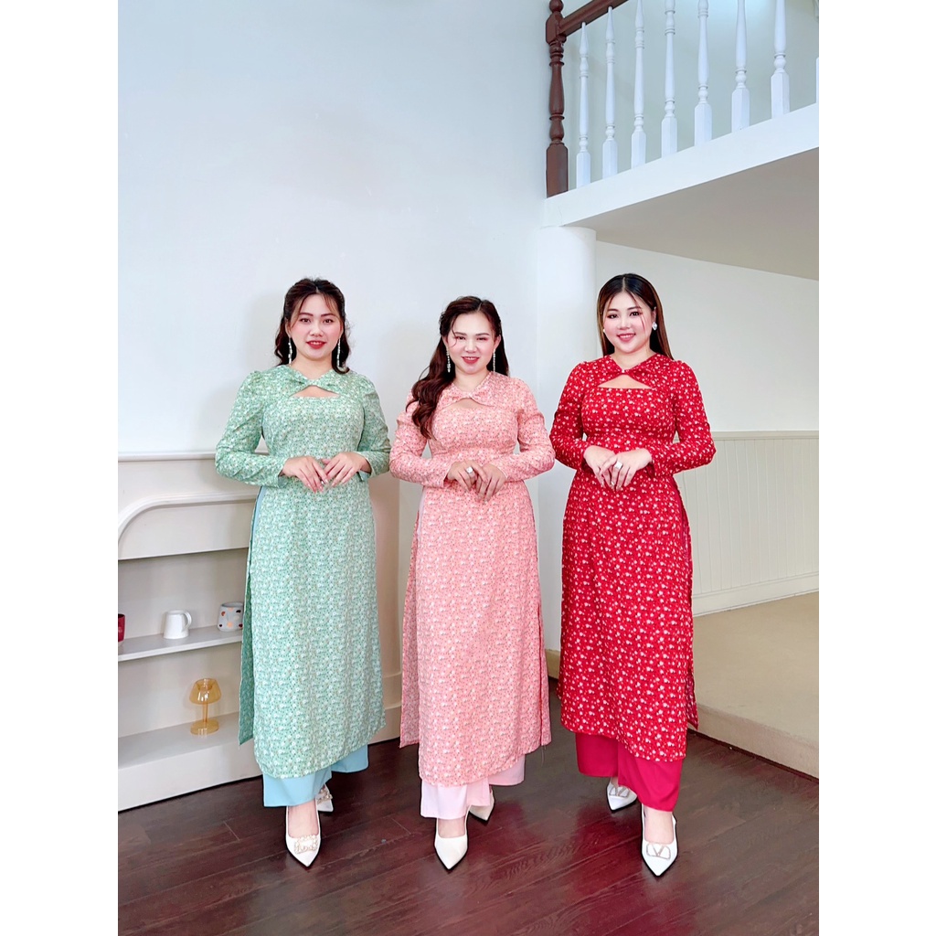 Áo Dài Cách Tân Nữ Bigsize Họa Tiết Chấm Bi Tay Dài Xoắn Cổ Chất Lụa Hàn Mềm Mịn Dành Cho Người Mập 50-90kg(HT BIGSIZE)